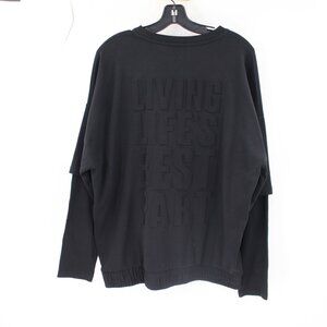 NWT zara sweatshirt women's Small Eyes and mind open black cotton pullover top